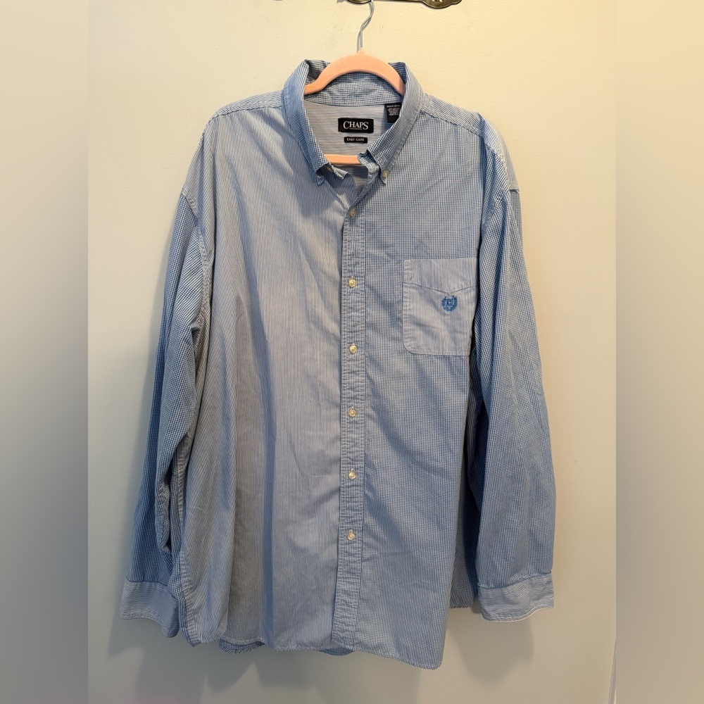 Chaps Men's Light Blue Striped Button-Down Shirt 3XL Tall Wedding Guest